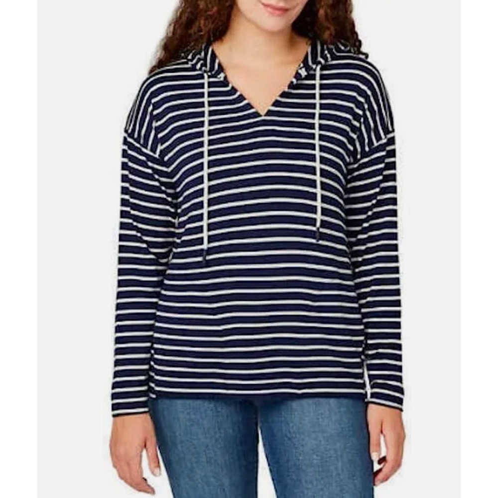 Buffalo David Bitton Striped Hoodie Pullover Navy White Drawstring Medium M‎